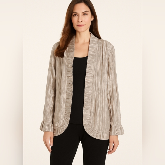 Chico's Jackets & Blazers - CHICO'S Metallic Crinkle Ruffle Trim Open Cardigan Jacket Size 2 Large